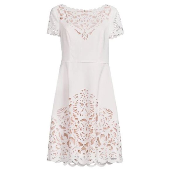 FOCUS BY SHANI LASER CUT FIT & FLARE WHITE/NUDE DRESS sz 16 - Picture 3 of 4